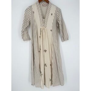 Utsa Womens Kurta Dress Floral Causal Indian Cotton Flax Lagenlook Natural